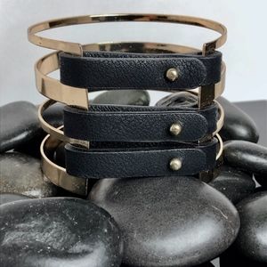 Leather and Gold Tone Bangle Bracelet
